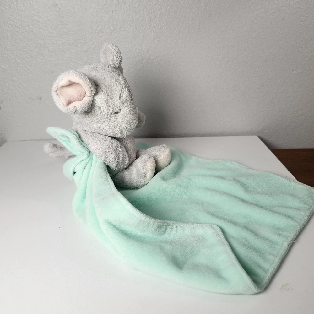 Carters Gray Mouse Green Security Blanket Rattle Lovey Heart Nose Plush
